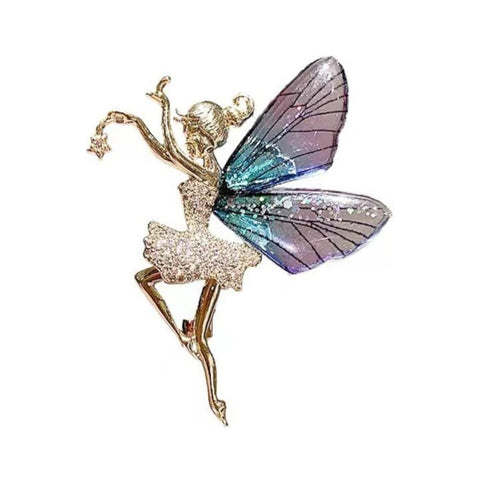 Beautiful Rhinestone & Resin Dancing Ballerina Fairy Rainbow Brooch Pin New