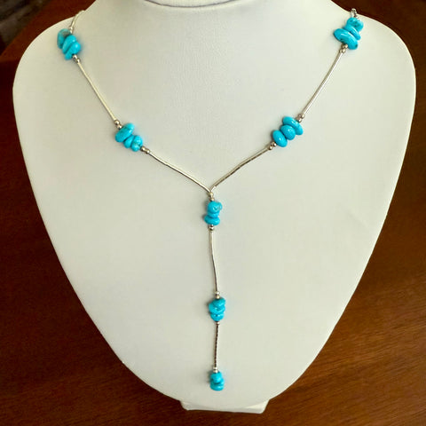 Kingman Turquoise Lariat Necklace Liquid Sterling Silver Southwestern New