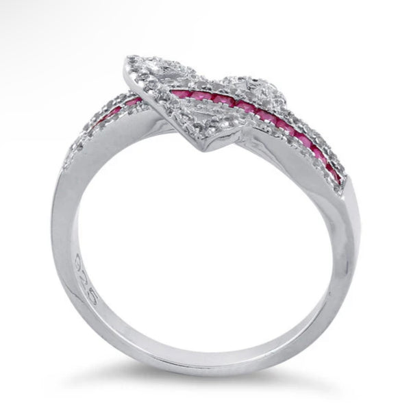 Stunning Sterling Silver Exotic Heart Ruby CZ Ring New