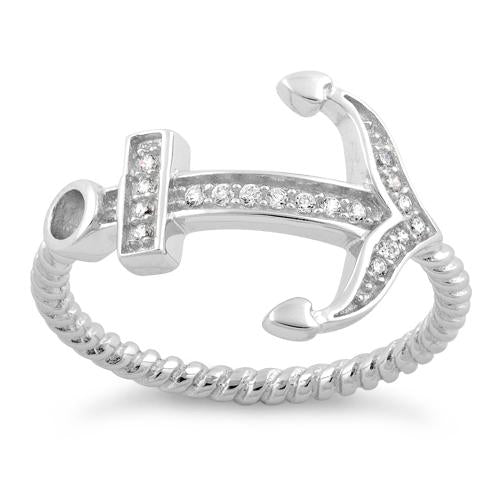 Sterling Silver Anchor CZ Ring Size 9