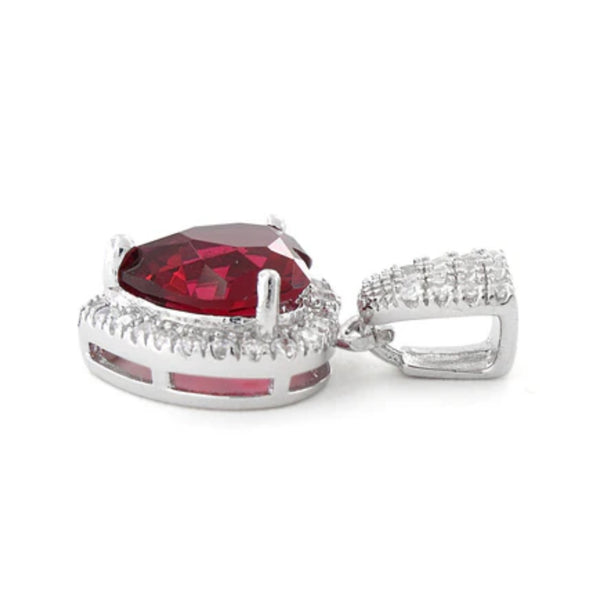 Sterling Silver Ruby Big Heart CZ Valentine Necklace Pendant New