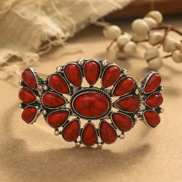 Red Concho Southwest Adjustable Cuff Bracelet Womens Casual Western Accessory