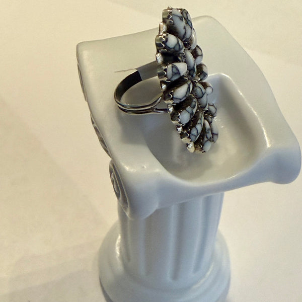 Native American Genuine White Buffalo Turquoise Cluster Ring Navajo Handmade