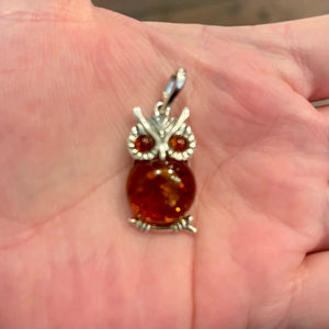 Stunning Baltic Amber Owl Necklace Statement Pendant Charm Sterling Silver New