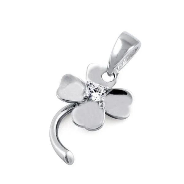 Sterling Silver Four Leaf Clover CZ Necklace Pendant New