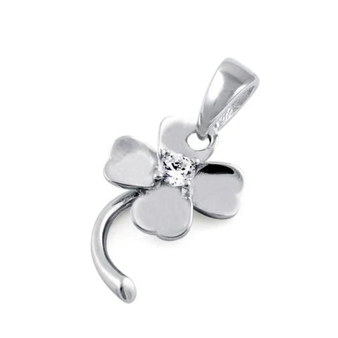Sterling Silver Four Leaf Clover CZ Necklace Pendant New