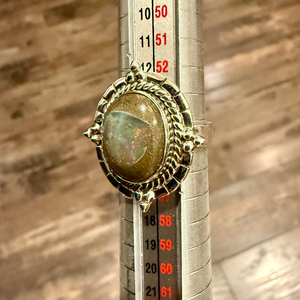 Stunning Boulder Opal Ring Southwestern Oval  Framed Sterling Silver Size 7 New