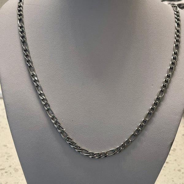 3 + 1 Fígaro Silver Chain Unisex Vintage 4mm Wide Link Jewelry 24” Silver Tone