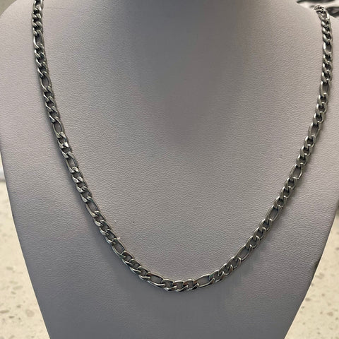 3 + 1 Fígaro Silver Chain Unisex Vintage 4mm Wide Link Jewelry 24” Silver Tone
