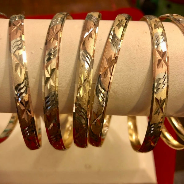 Vintage Tri Colored Bracelet Womens 8” Gold Toned Bangle Sparkle Bracelet
