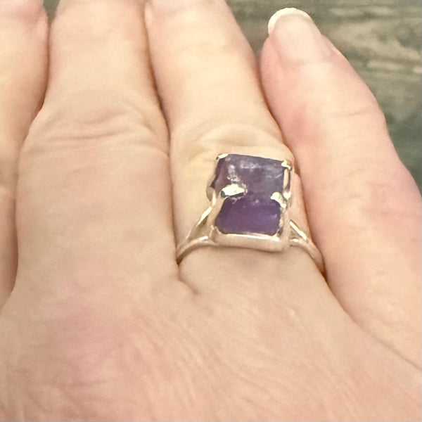 Natural Raw Amethyst 925 Sterling Silver Ring Rough Square Gemstone New