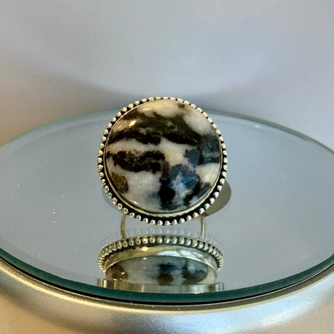 Stunning Natural Round White Buffalo Ring Southwestern Sterling Silver Statement