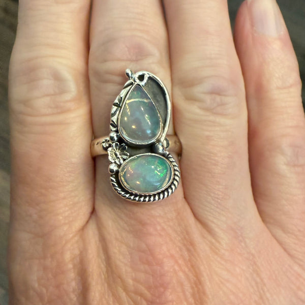 Stunning Ethiopian Fire Opal Ring Southwestern Sterling Silver Floral Framed New