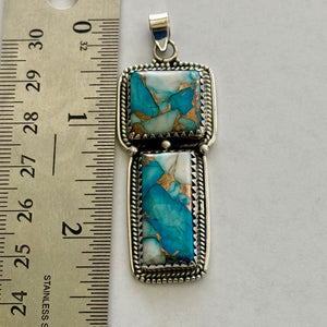Southwestern Ice Blue Dahlia Turquoise Double  Necklace Pendant Sterling Silver