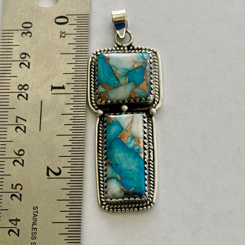 Southwestern Ice Blue Dahlia Turquoise Double  Necklace Pendant Sterling Silver