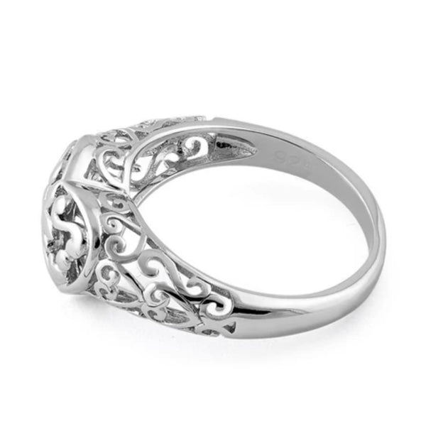 Sterling Silver Cross and Multiple Hearts Ring New