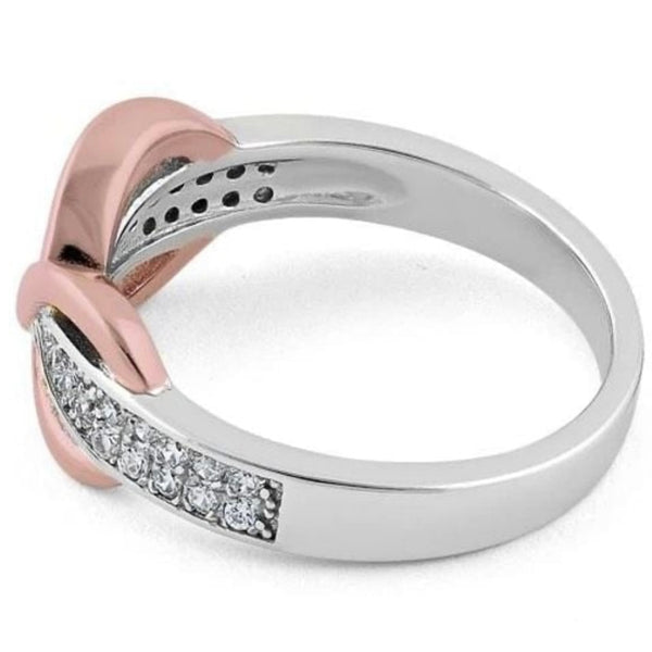 Sterling Silver Two-Tone Rose Gold Infinity Pave CZ Ring Womens Jewelry Size 6