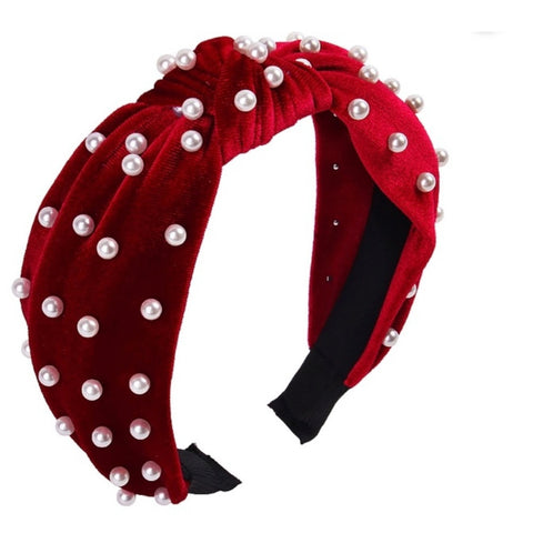 Burgundy Pearl Beaded Knott Headband Womens Casual Classic Valentines Accessory