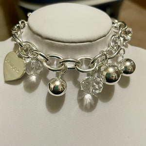 Vintage Chicos Heart Charm Bracelet Womens Link Chain Silver Ball & Beads New