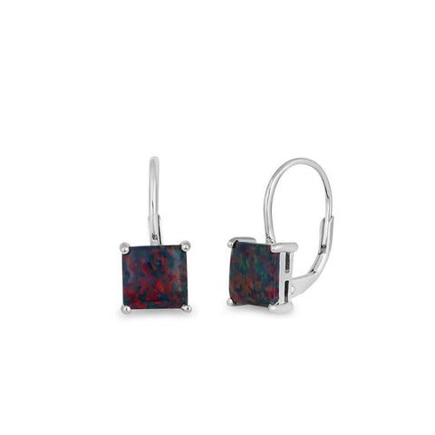 Sterling Silver Elegant Black Fire Opal Square Earrings New