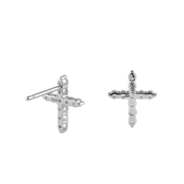 Dazzling Chic Solid Sterling Silver Cross CZ Stud Earrings New