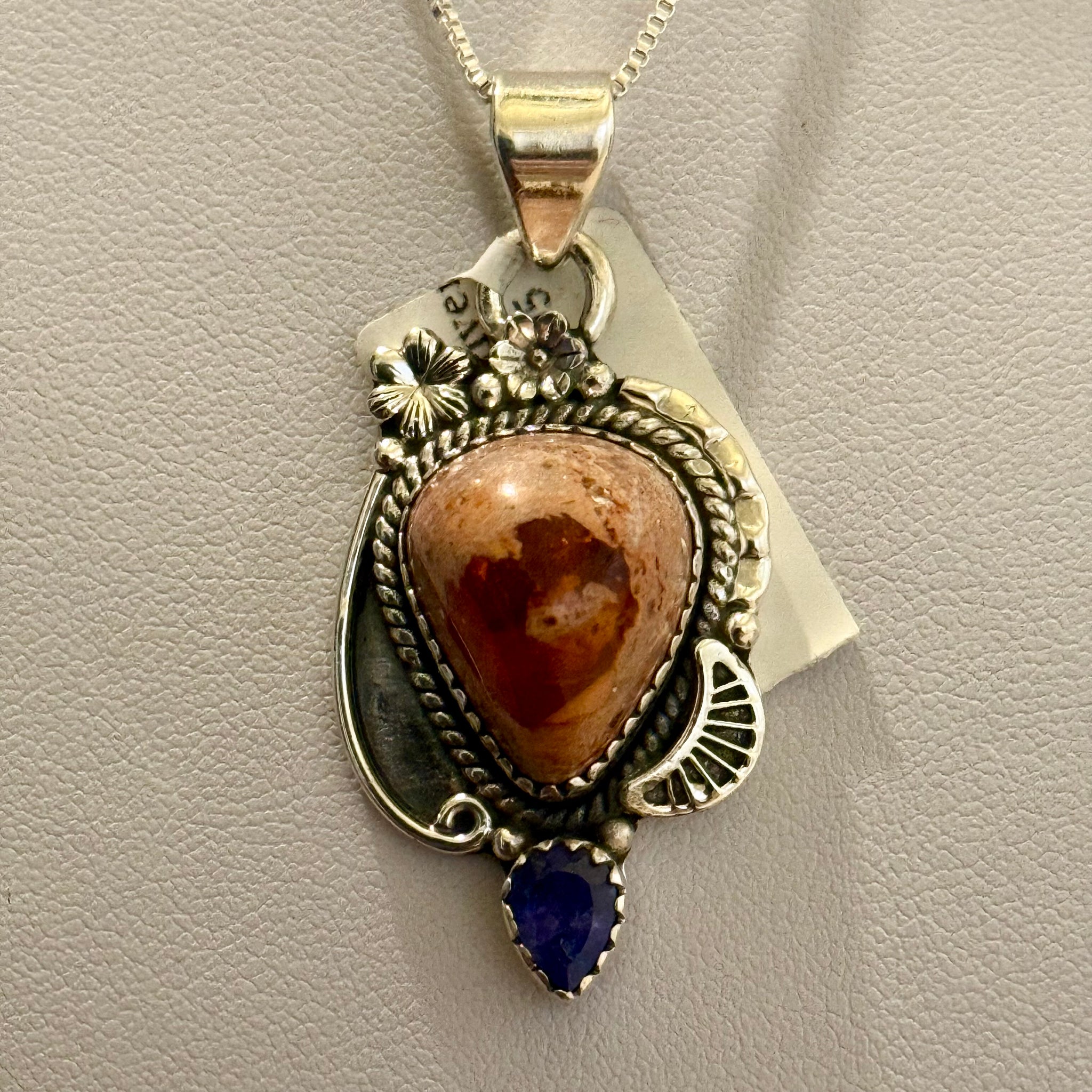 Southwestern Mexican Fire Opal Tanzanite Pendant Necklace Sterling Silver New