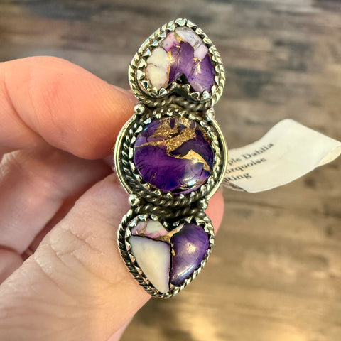 Southwestern Purple Copper Dahlia Turquoise Boho Statement Ring Sterling Silver