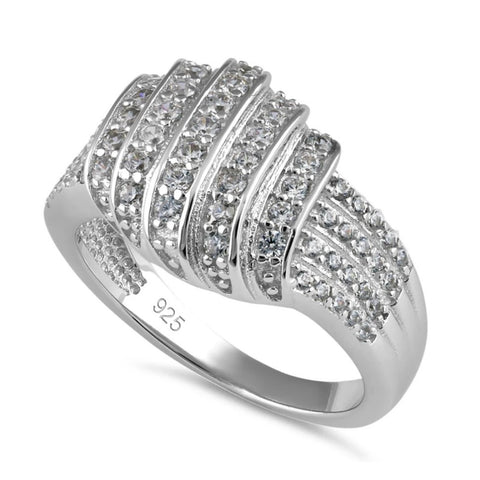 Solid Sterling Silver Elegant CZ Pave Multi Row Layered Ring New