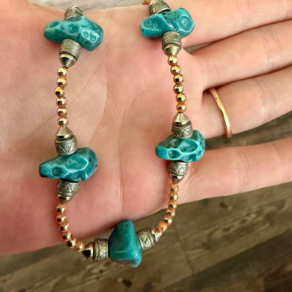 Vintage Turquoise Agate Nugget Beaded Necklace