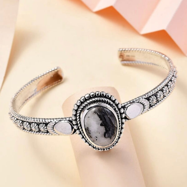 Artisan Crafted White Buffalo 10.30 ctw Cuff Bracelet Sterling Silver 7.25 In