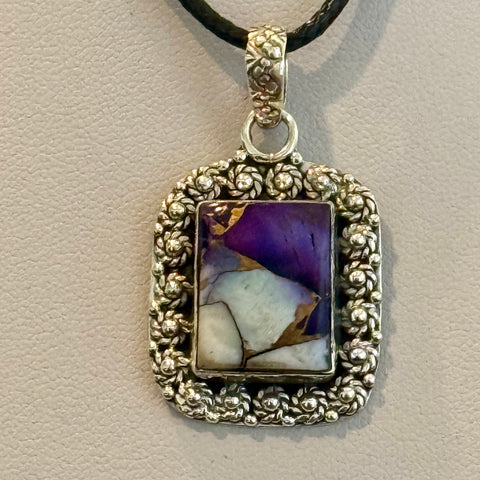 Southwestern Purple Copper Dahlia Turquoise Pendant Floral Sterling Silver
