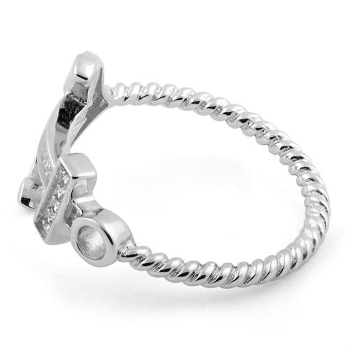 Sterling Silver Anchor CZ Ring Size 9