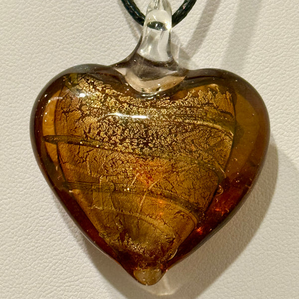 New Blown Glass Brown Puffy Heart Shaped Pendant Necklace Womens Casual Boho