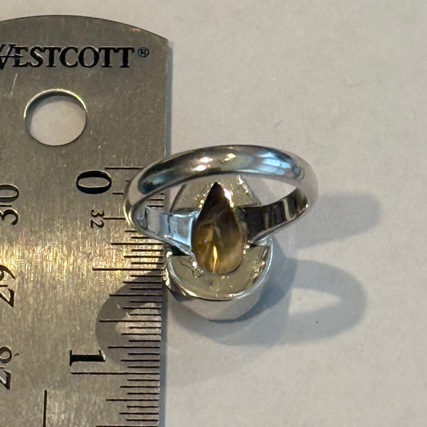 Stunning Faceted Genuine Solitaire Citrine Statement Teardrop Ring Size 8 New
