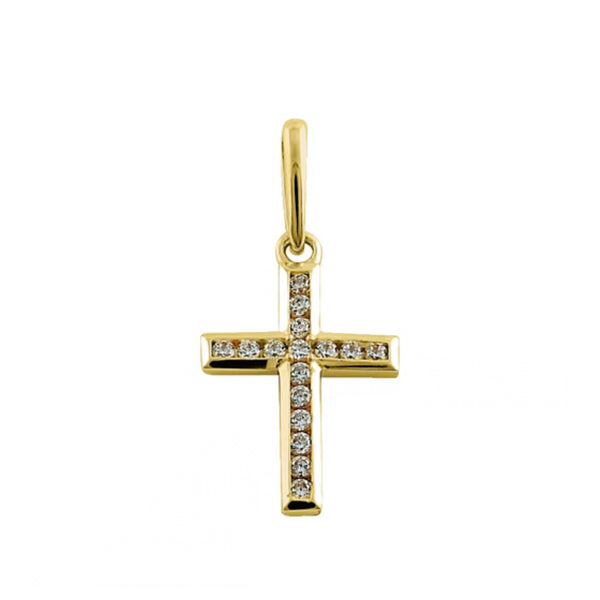 Solid 14K Yellow Gold CZ Cross Pendant