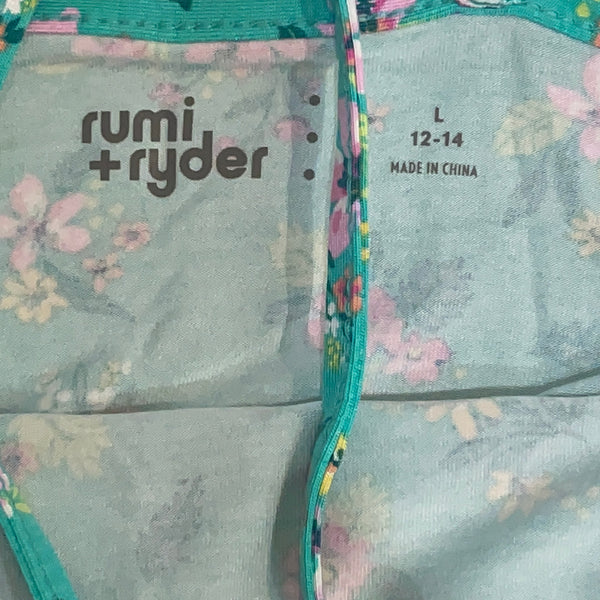 RUMI + RYDER L (12-14) Green Floral Ruffle Criss Cross Back Tank Top Girls New
