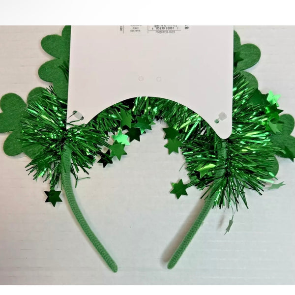 St. Patrick's Day Feelin' Lucky Jumbo Glitter Tinsel Clover Print Headband Green