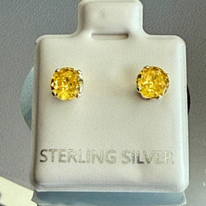 Citrine Dainty 5mm Stud Earrings Round Cut Sterling Silver November Birthstone
