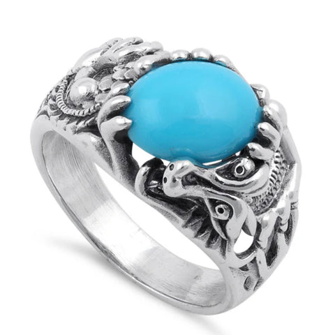 Sterling Silver Turquoise Dragon Statement Ring New