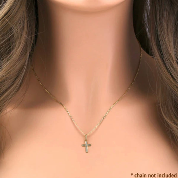 Solid 14K Yellow Gold CZ Cross Pendant
