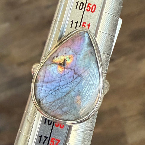 Stunning Fire Labradorite Tear Drop Sterling Silver Statements Ring New