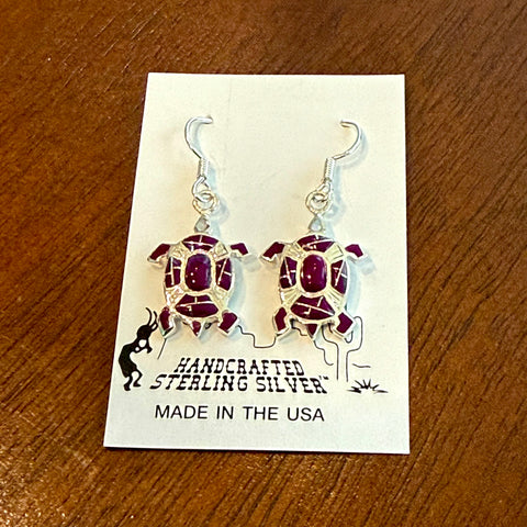 Navajo Made Mojave Purple Turquoise & Opal Turtle Sterling Silver Earrings New
