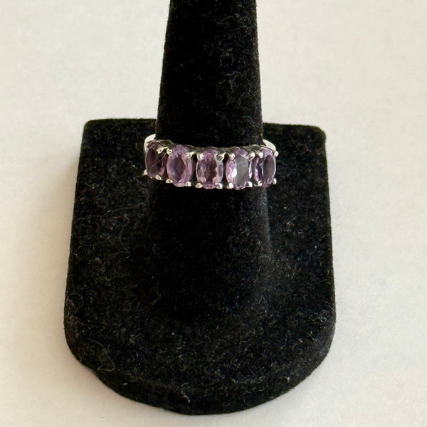 Stunning Oval Natural 5 Stone Amethyst Ring Sterling Silver Womens Size 6 New