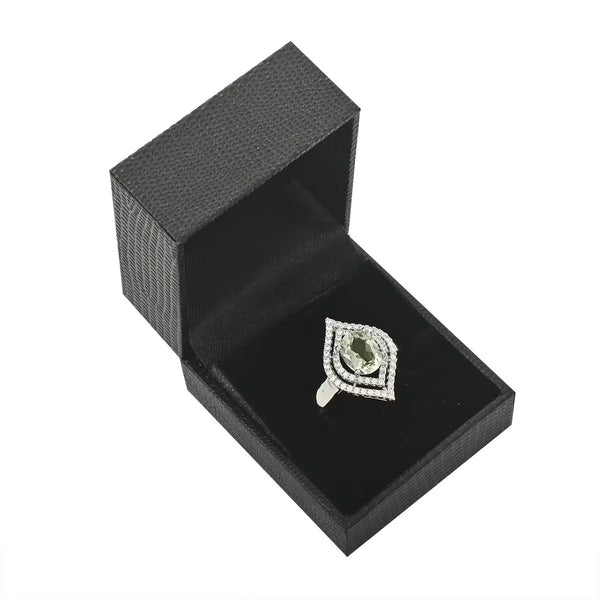 Simulated Prasiolite and Simulated Diamond 2.90 ctw Silver Ring Size 10 New