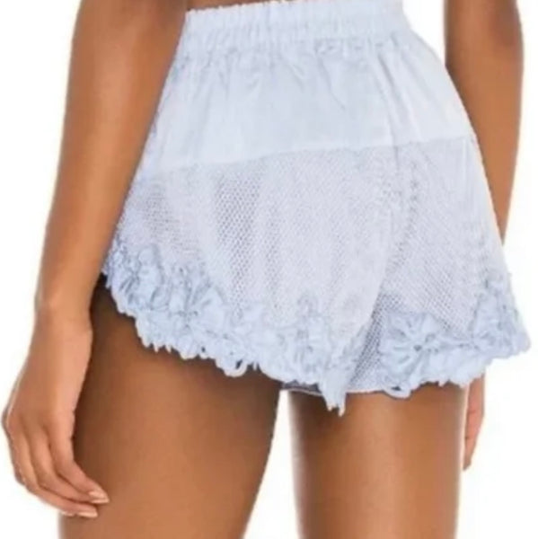 Lace Trim Blue Mesh Shorts Womens Free People Thanks A Bunch Size Large
