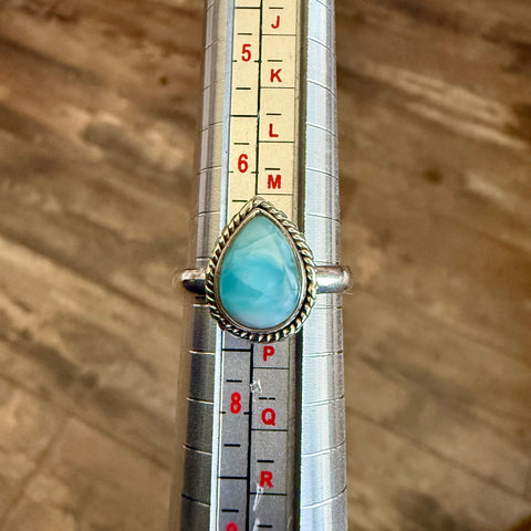 Natural Larimar Sterling Silver Ring Dainty Pear Shaped New