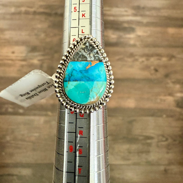 Stunning Southwestern Trifecta Turquoise Teardrop Ring 925 Sterling Silver Sz 7