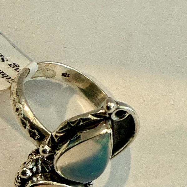 Stunning Ethiopian Fire Opal Ring Southwestern Sterling Silver Floral Framed New