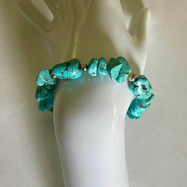 Vintage Turquoise Howlite Stone Bracelet Womens Casual Western Stretch Accessory 