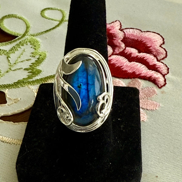 Stunning Large Oval Labradorite Sterling Silver Statement Ring New